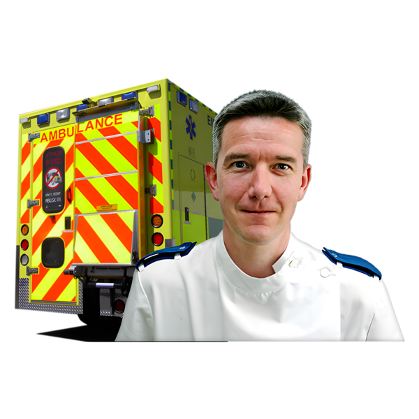 a nurse and the back of and ambulance