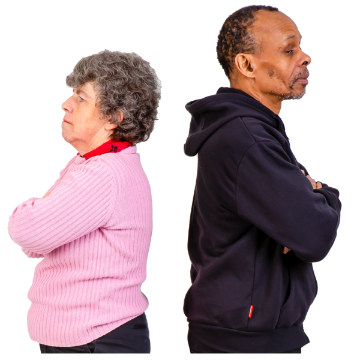 Two people with their backs to each other