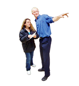 A person showing someone directions