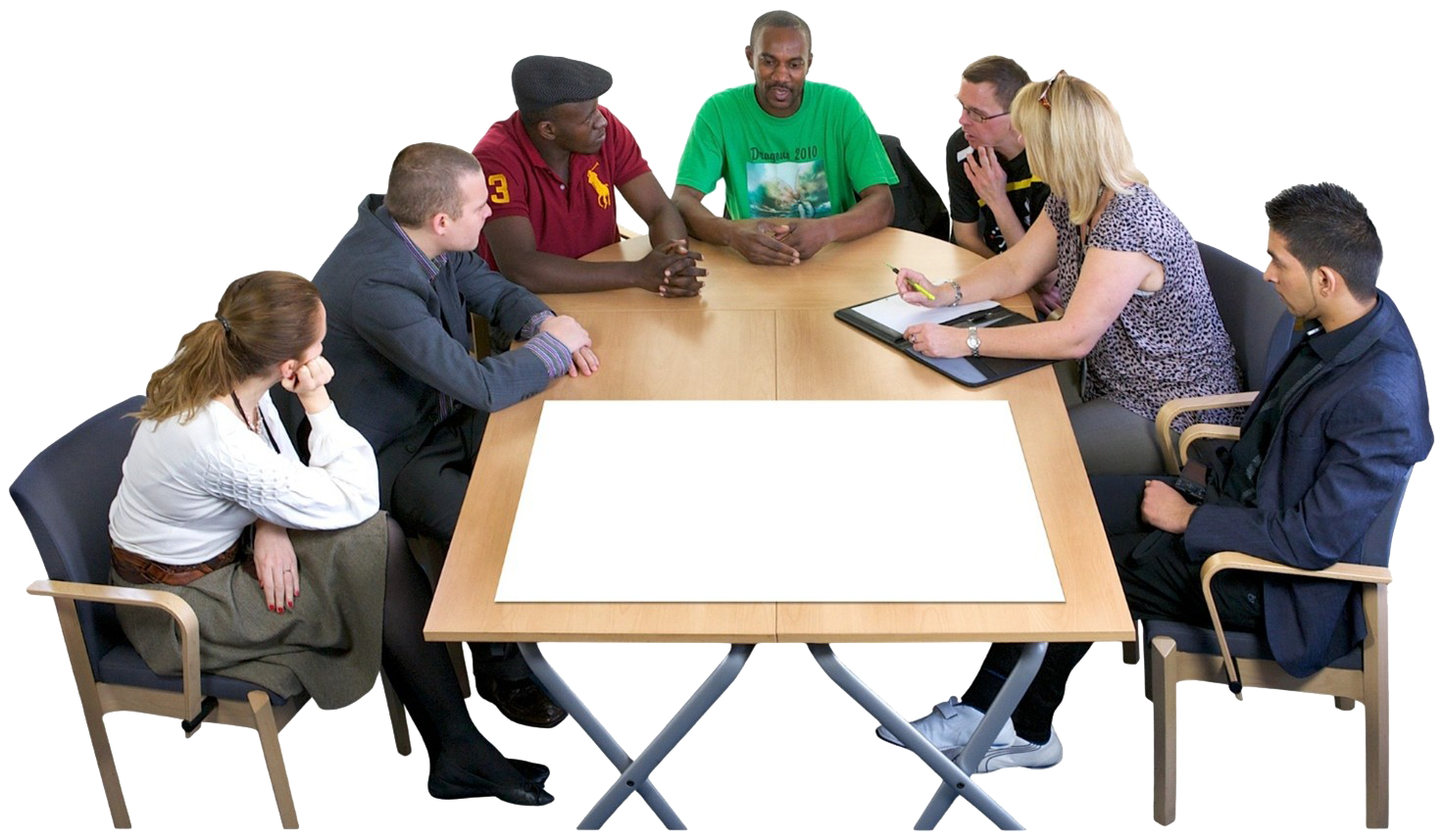 A group of 7 people sitting around a table