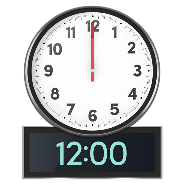 Clock showing the time of 12 noon
