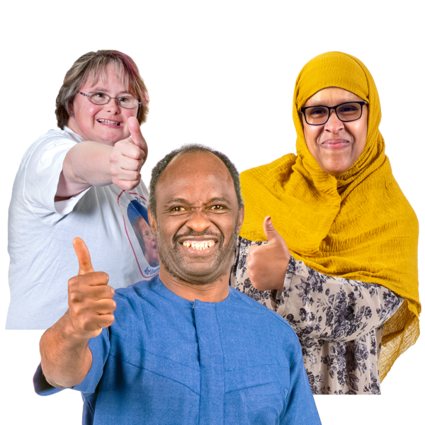 Three people smiling and with their thumbs up