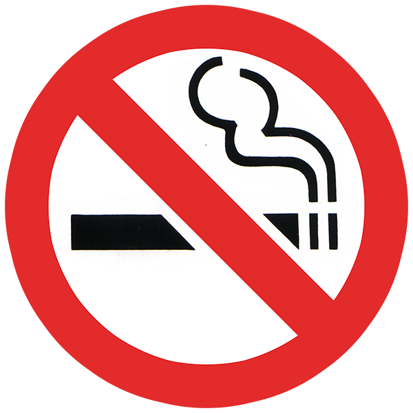 No smoking sign with a red circle and diagonal line over a cigarette icon.