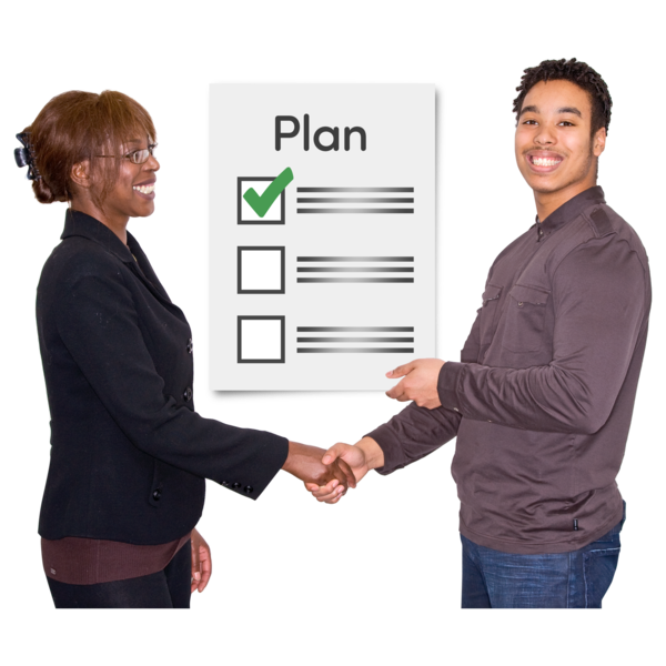 Two people holding a document saying 