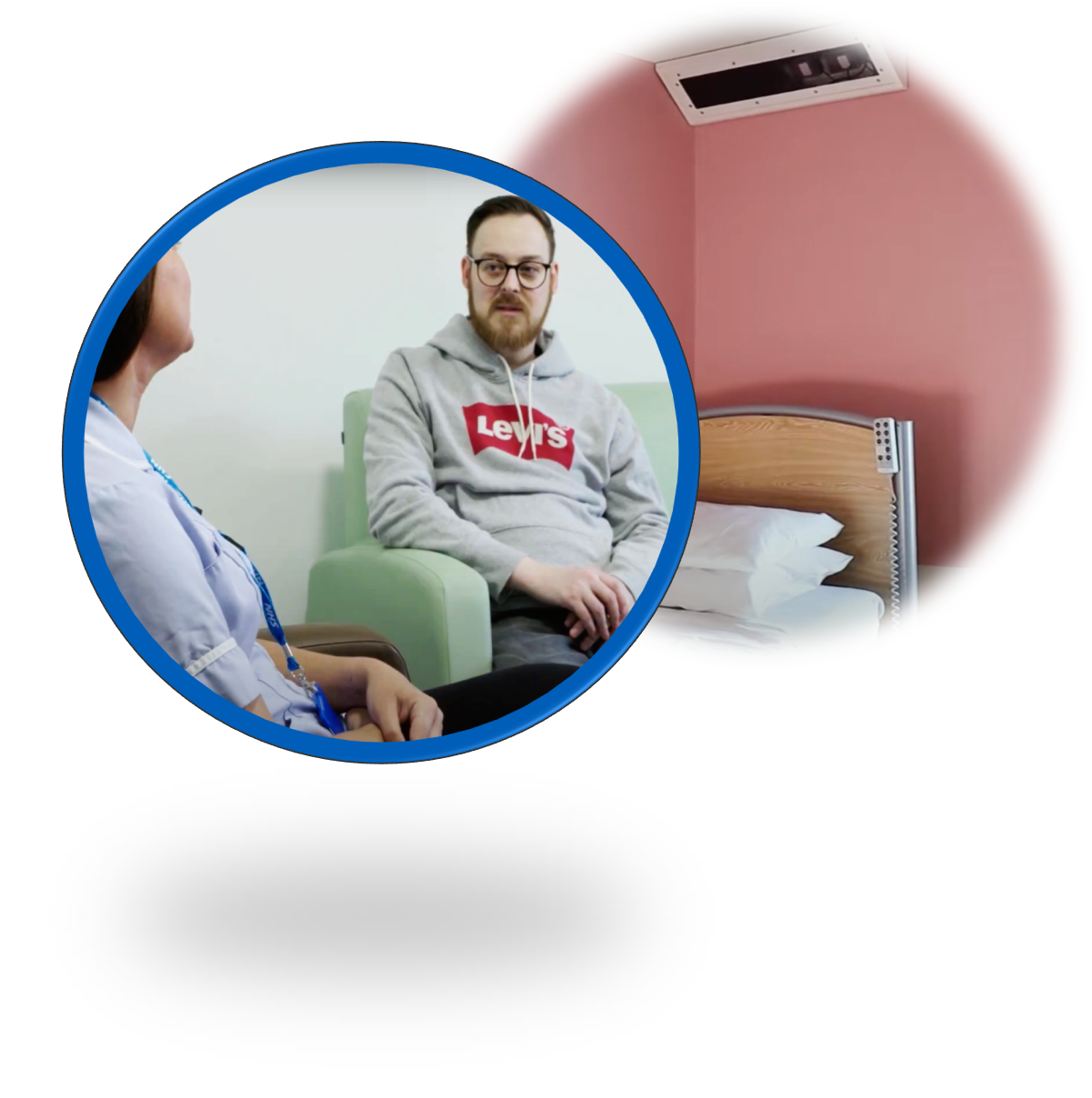 Man and woman touch hands while dancing. A group of people in the background.