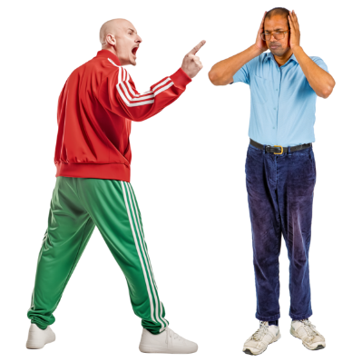 One person shouting and pointing to another