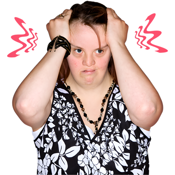 A person showing signs of frustration with hands on head and red zigzag lines.