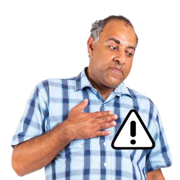 A man holding his chest and looking worried