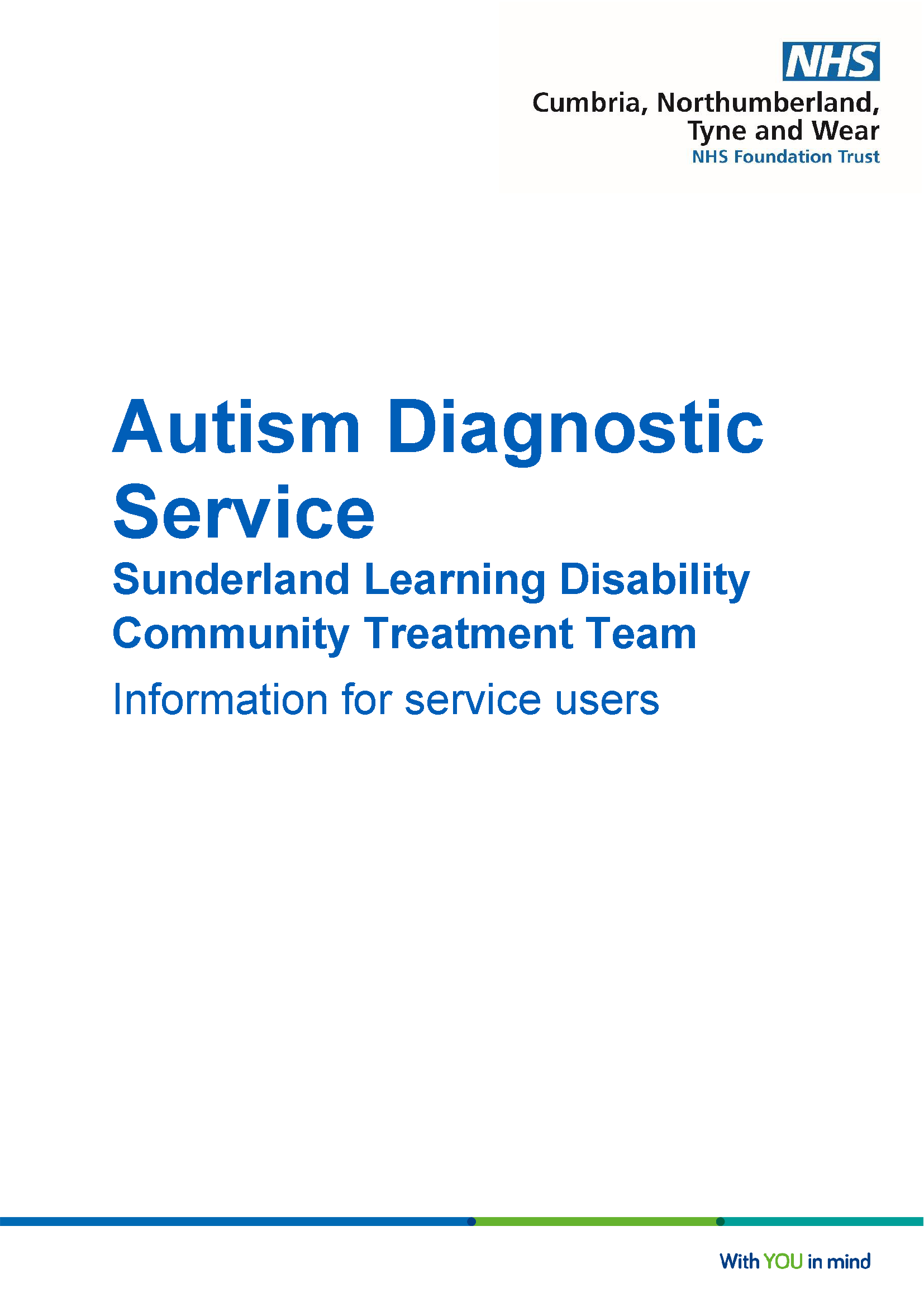 Front cover of the Autism Diagnostic Service leaflet