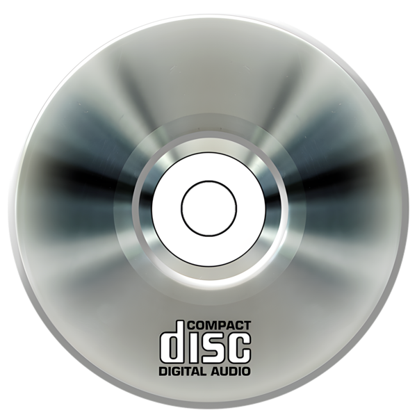 A compact disc with metallic, reflective surface and 'Compact Disc Digital Audio' label.