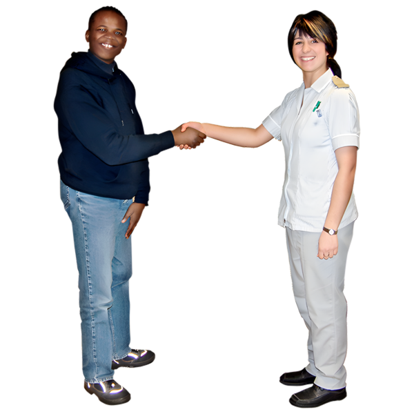 Man and woman shaking hands and smiling