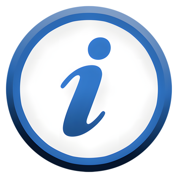 Information icon - a blue letter i in a white circle with a blue border