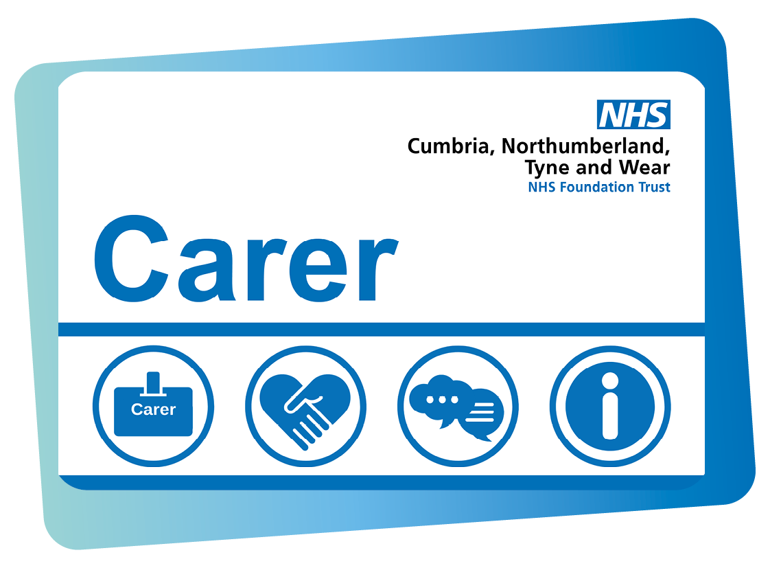 Carer card with icons and a blue background