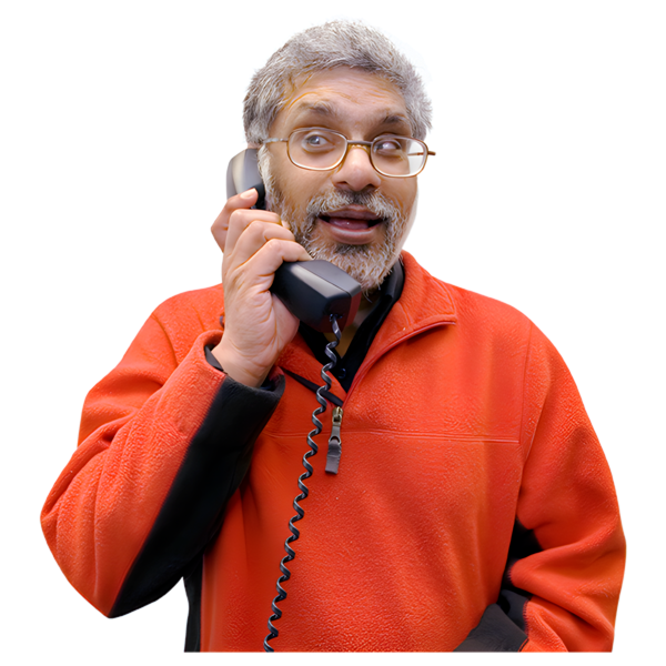 A person holding a phone to their ear and talking