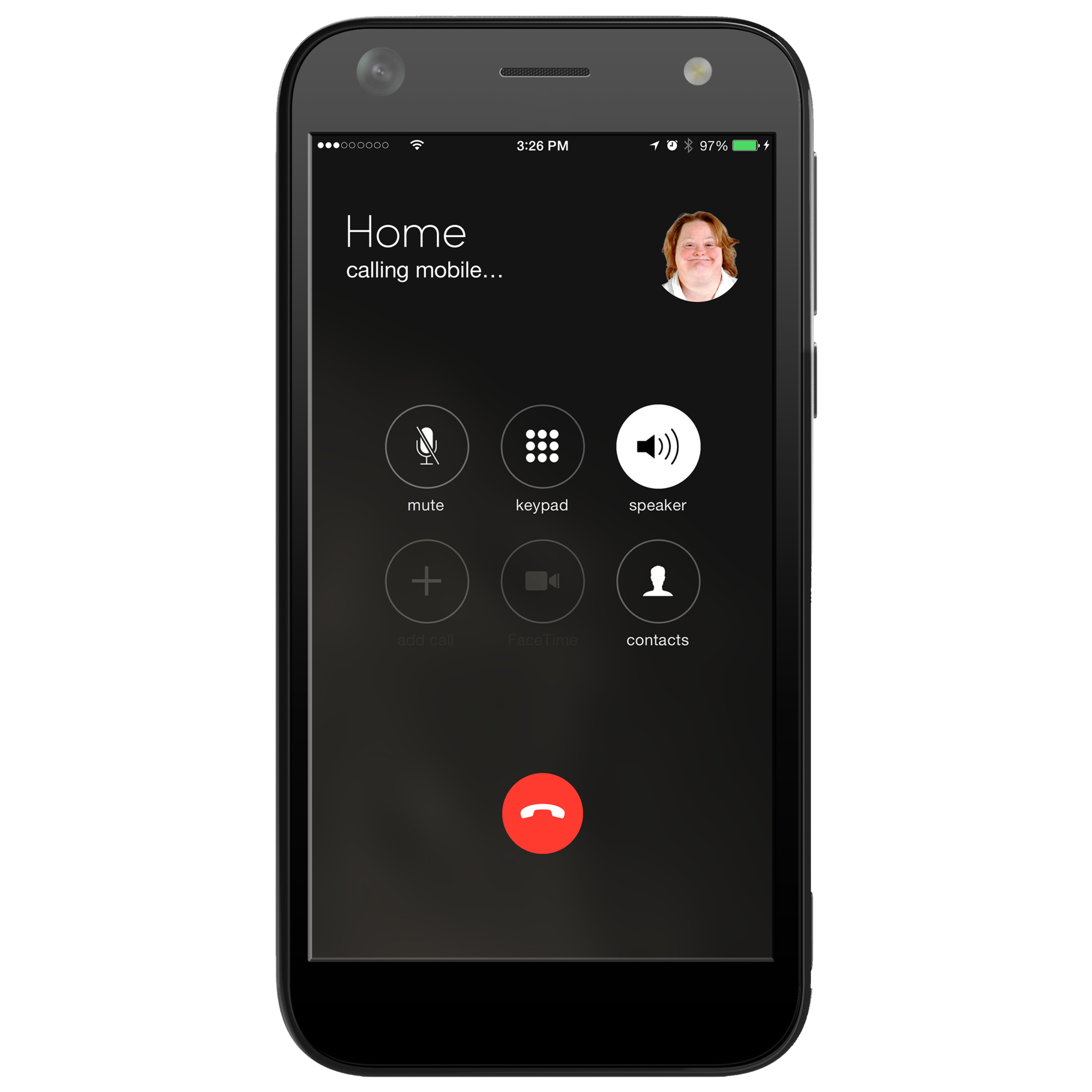Smartphone displaying an active call interface with options.