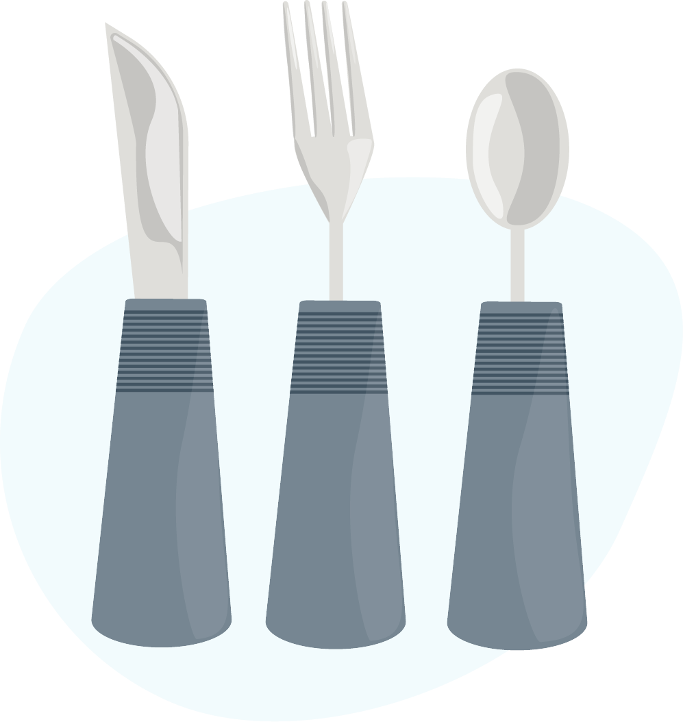 A knife, fork and spoon with very large handles