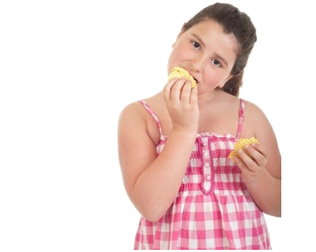 A person looking at the camera with food in one hand and eating food in the other hand