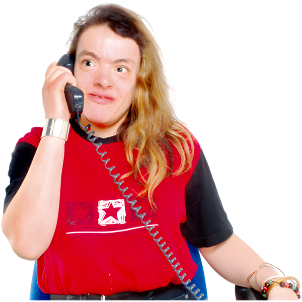 A person holding a telephone to their ear