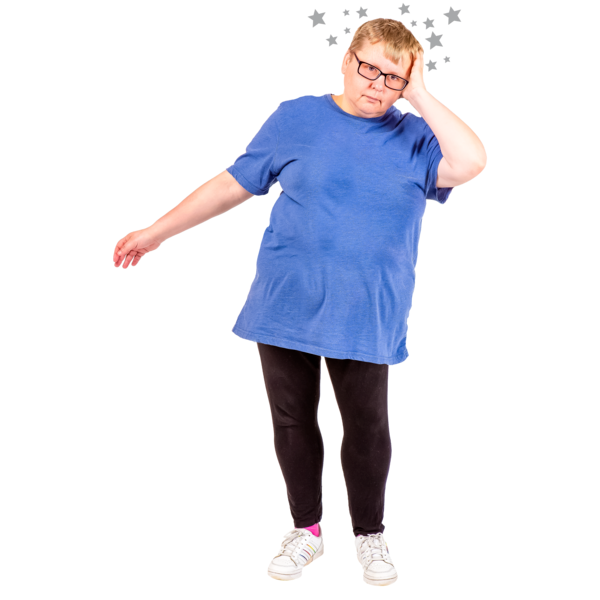 A woman with star icons around her head