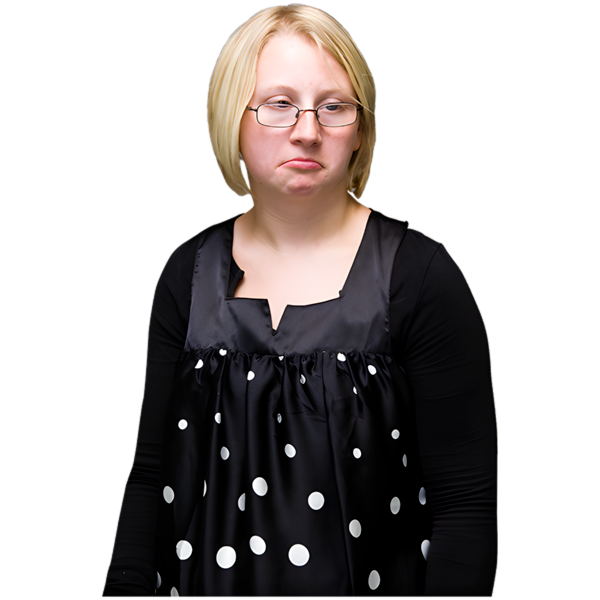 A person with pale skin looking sad