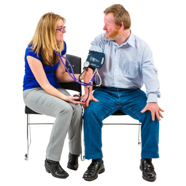 A person getting their blood pressure taken