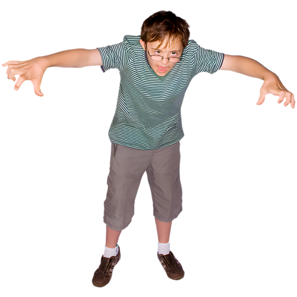 Boy pretending to be a monster