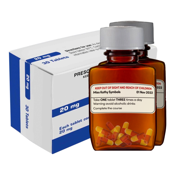 A box and small bottle of medication