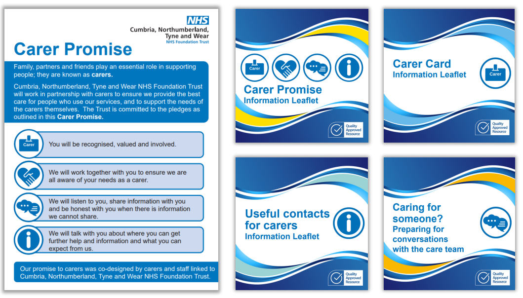 The front cover of our Carer Promise leaflet, and our carer card