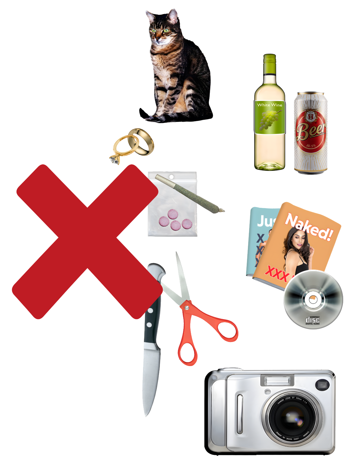 Images of items not to bring in