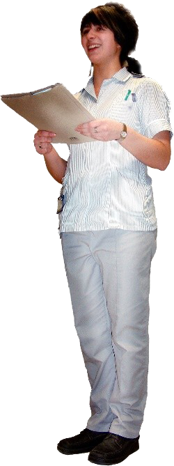 A nursing assistant holding a document