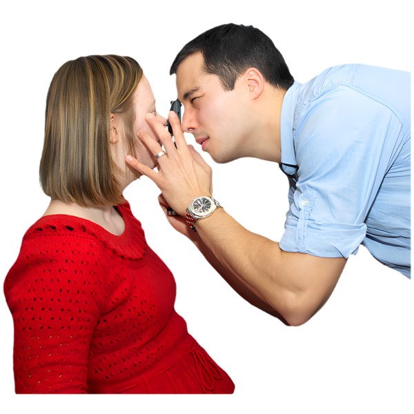 The doctor is taking a close-up look at someone's eye