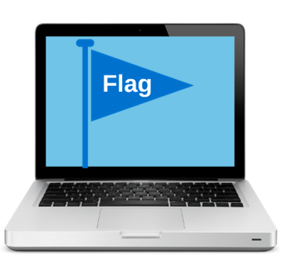 A laptop with the blue flag icon on the screen