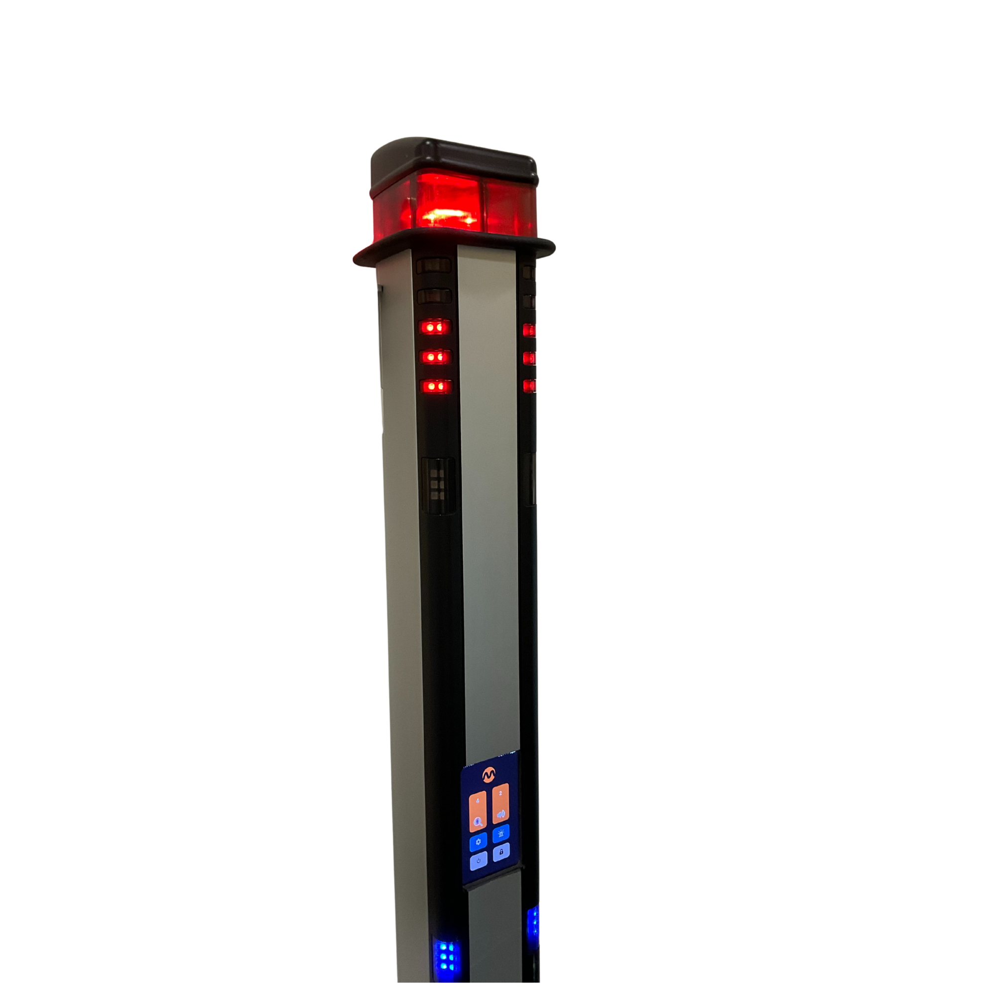The wall mounted scanner with a red light at the top