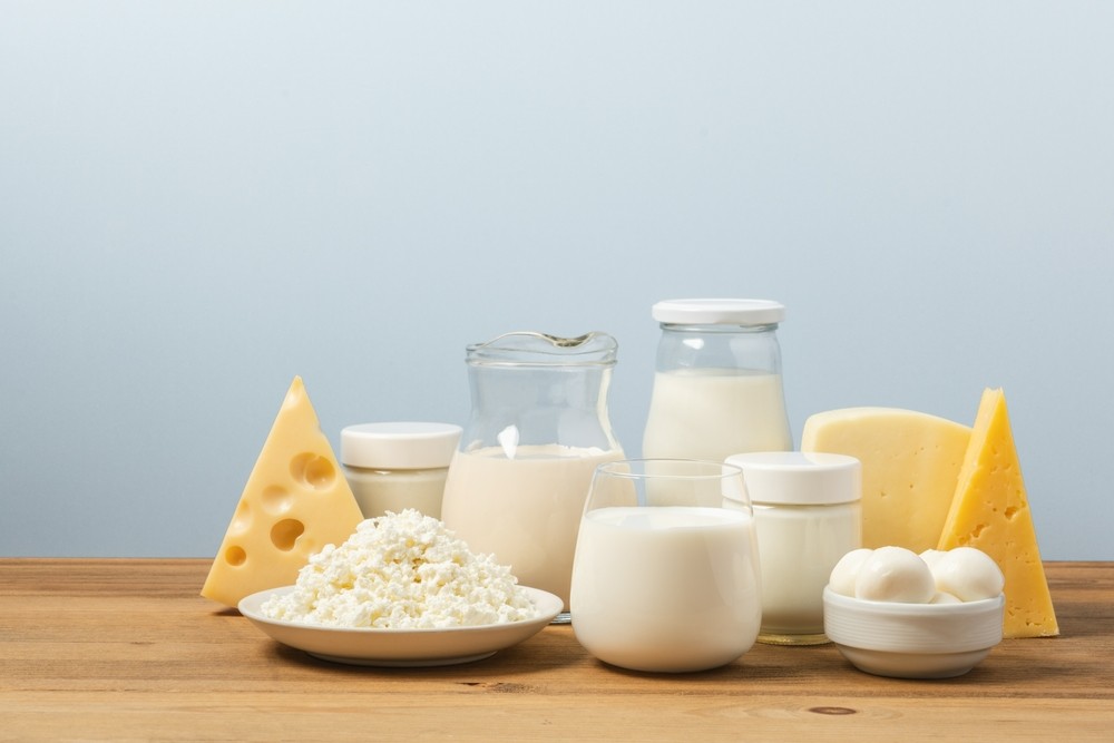 A selection of dairy foods like cream, milk and butter