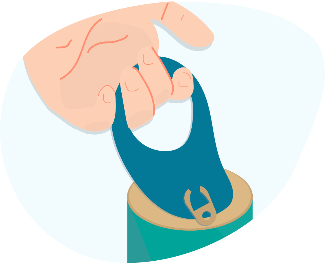 Person pulling open a tin with large handle