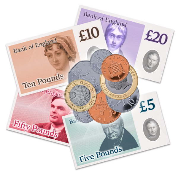 Various coins and cash notes