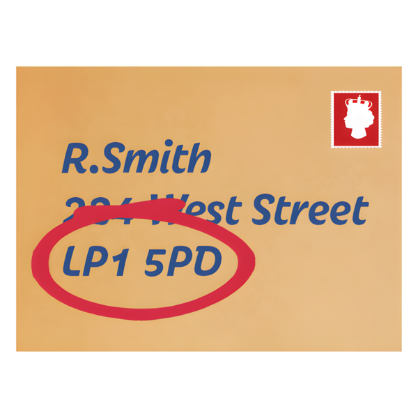 An envelope with an address and stamp on it