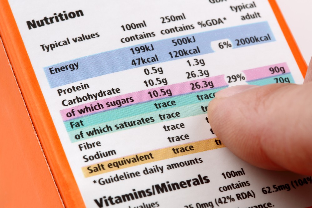 label on an orange food packet showing nutrition information