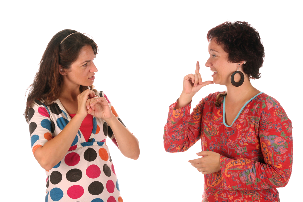 Two people communicating with each other by sign language