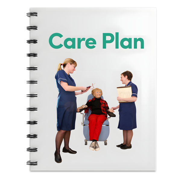 A document with Care plan written on the cover