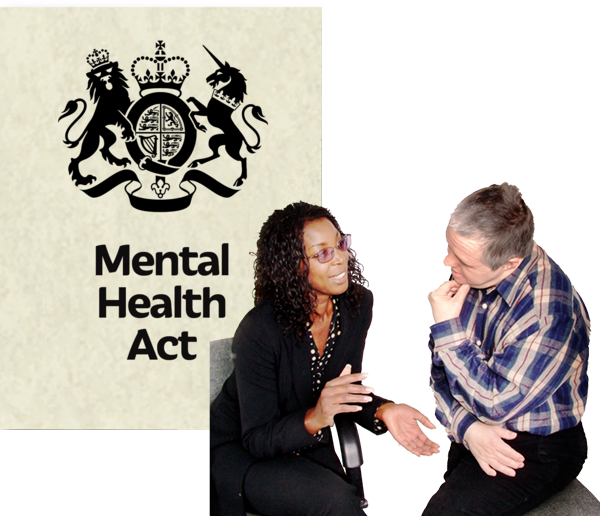 A copy of the mental health act and two people talking