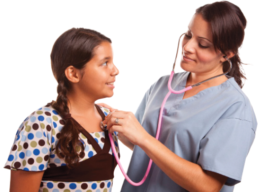 A young person with a nurse