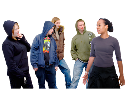 A group of people confronting one person on their own