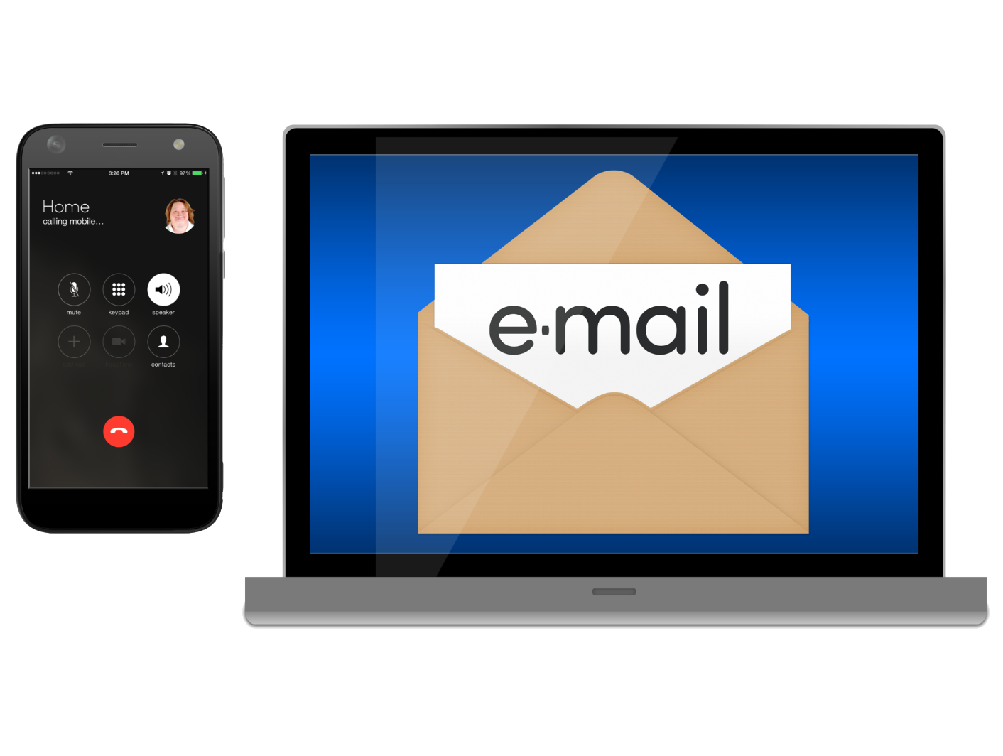A mobile phone and a laptop with Email on the screen
