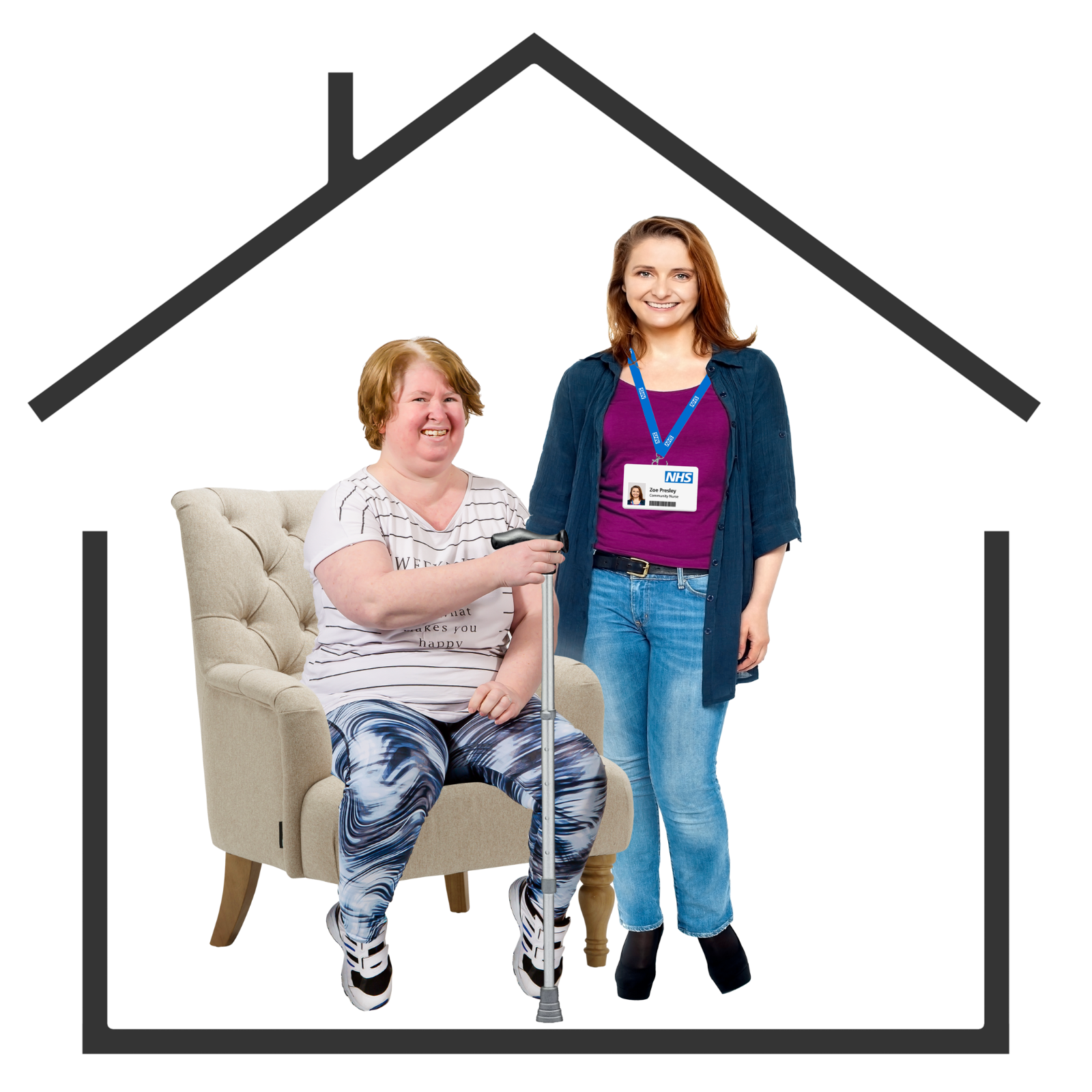 A community worker standing next to a patient in her own home