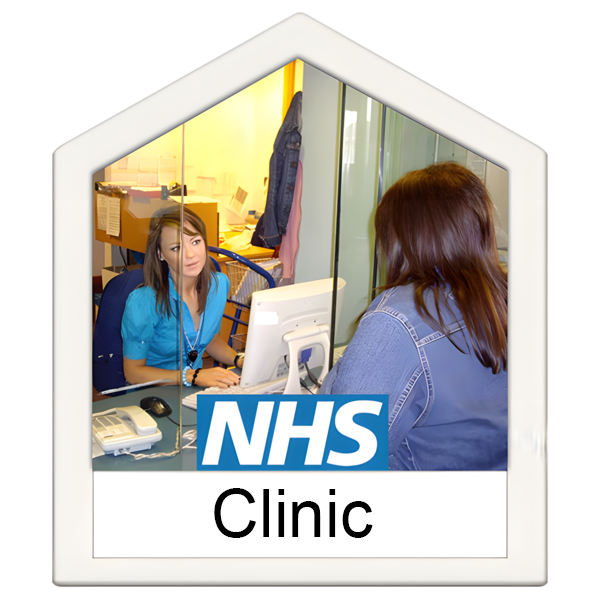 Someone at an NHS clinic reception