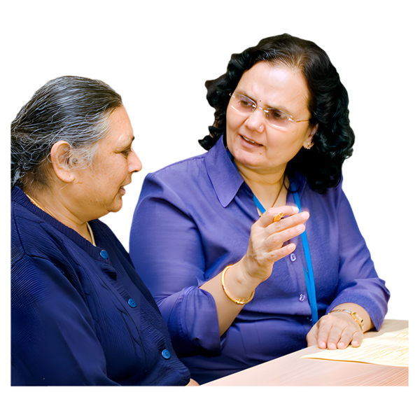 Two women having a conversation at a table