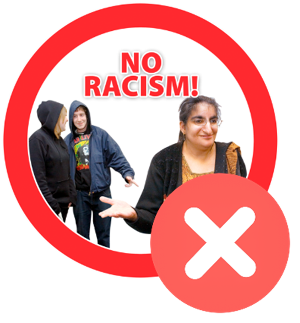 Red circle with no racism and a red cross