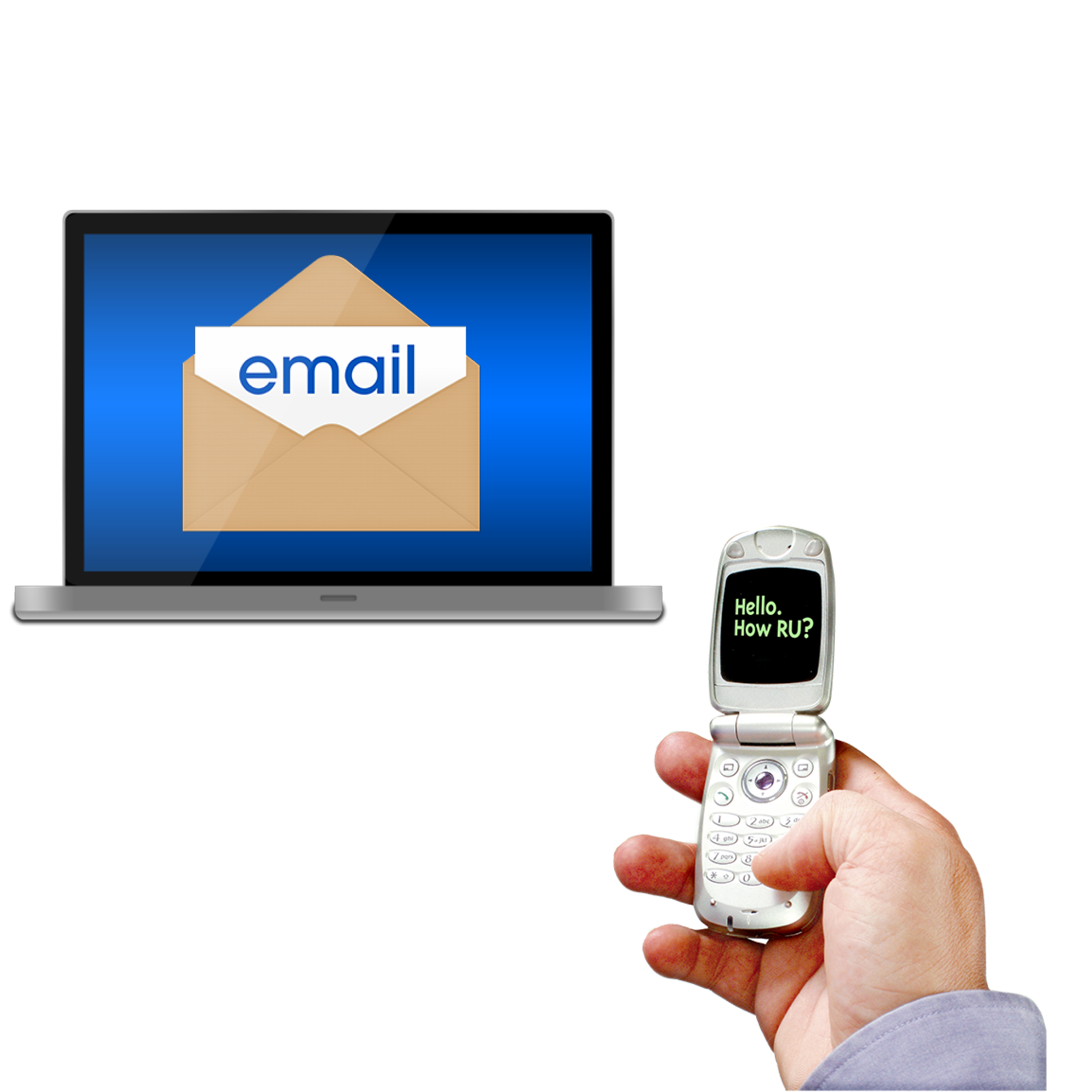 An email on a laptop screen and a person holding a mobile phone