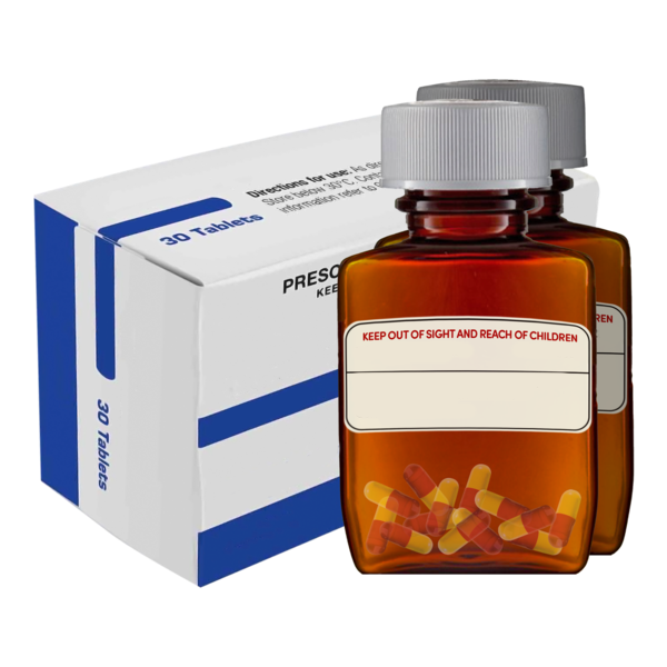 Medication box and a small bottle of tablets